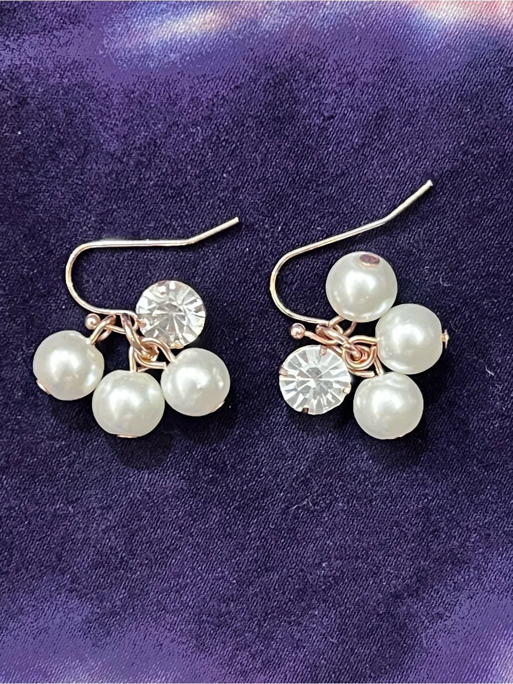 Pearl & Crystal Drop Earrings in Rose Gold